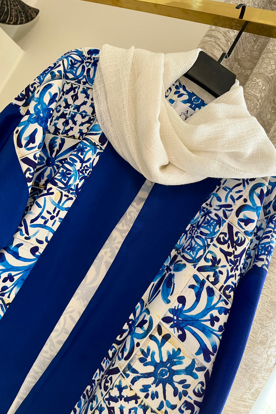 خرید کت زنانه یقه گرد کرپ و تافته با طرح شیک در رنگ آبی | chic blazer