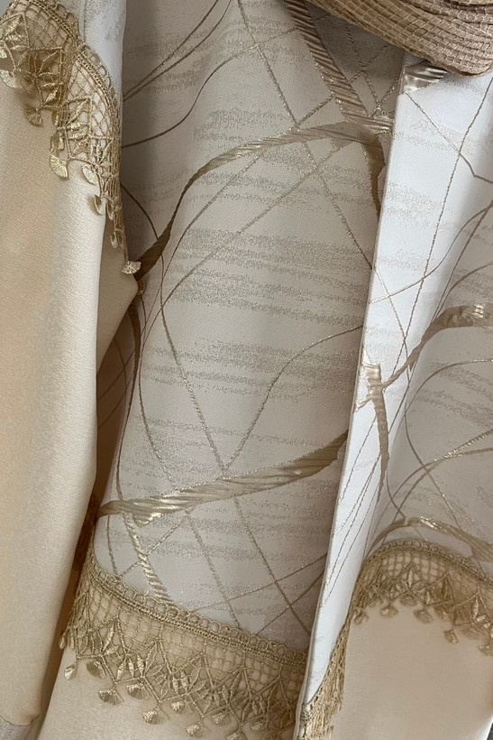 کت زنانه ژاکارد و کتان لمه یقه گرد رنگ شیری با جزئیات نواردوزی | chic jacket