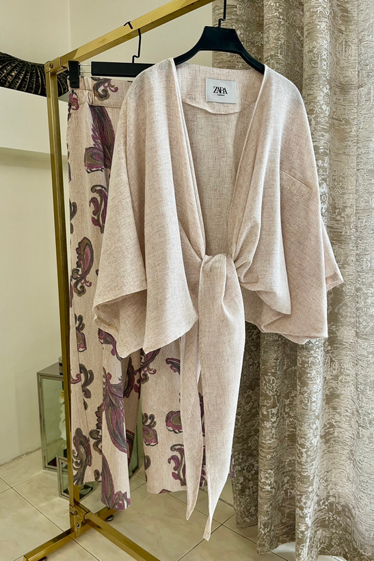 ست شیک شومیز گرهای با شلوار لینن ایتالیایی زنانه رنگ سرخابی | stylish set