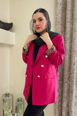 کت یقه انگلیسی زنانه کتان لمه با آستر پلنگی رنگ سرخابی | trendy blazer